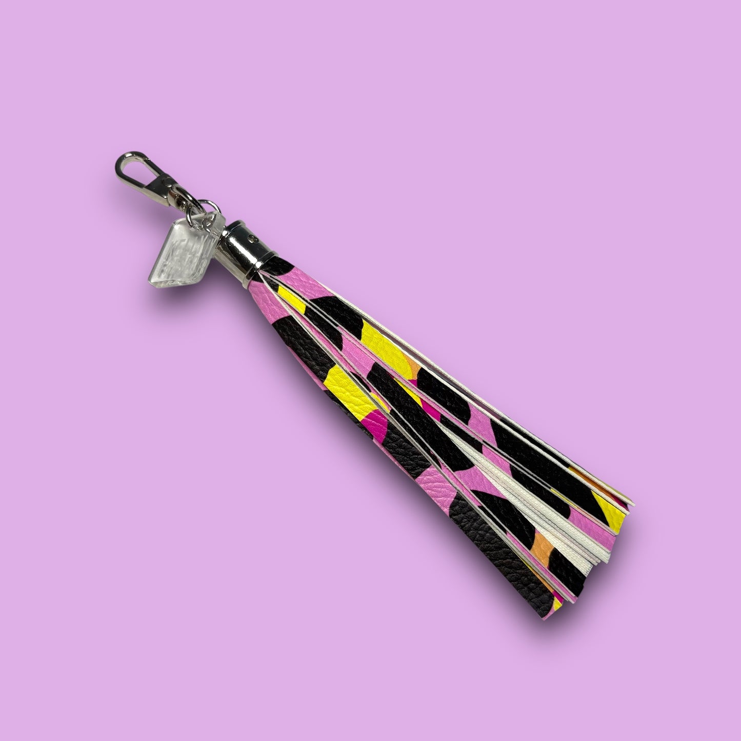 Clip Tassel Pink Leopard Silver