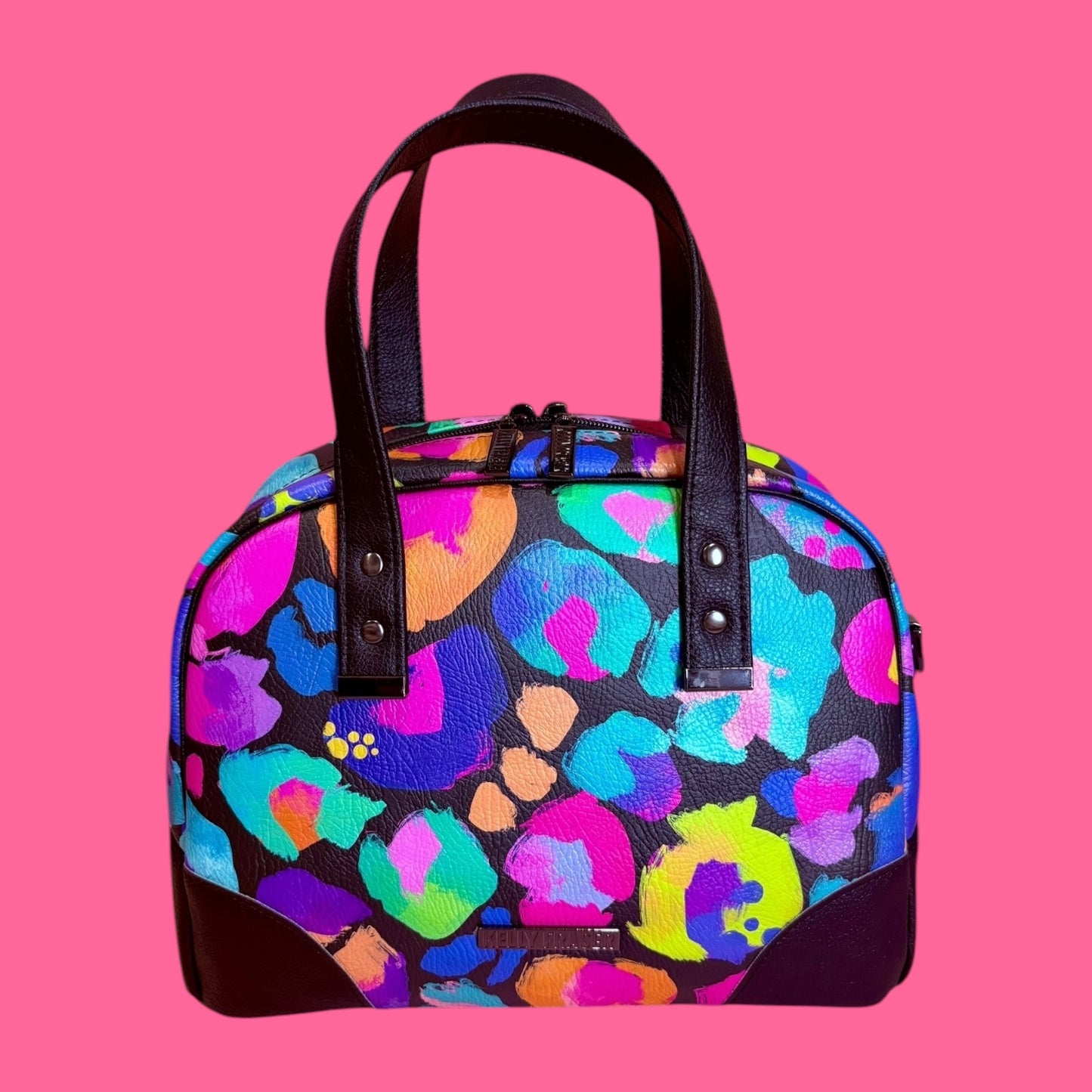 Black Rainbow Leopard Bowler Bag