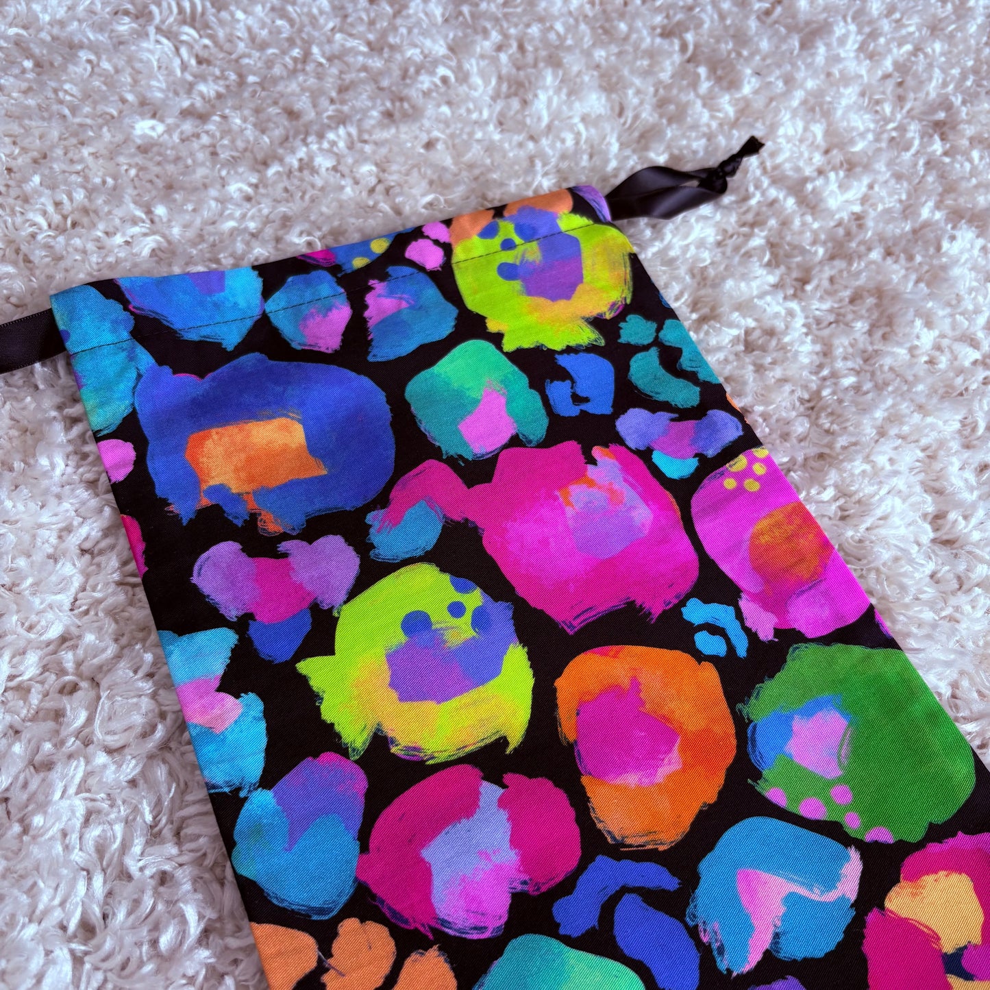 Small Drawstring Bag - Black Rainbow Leopard