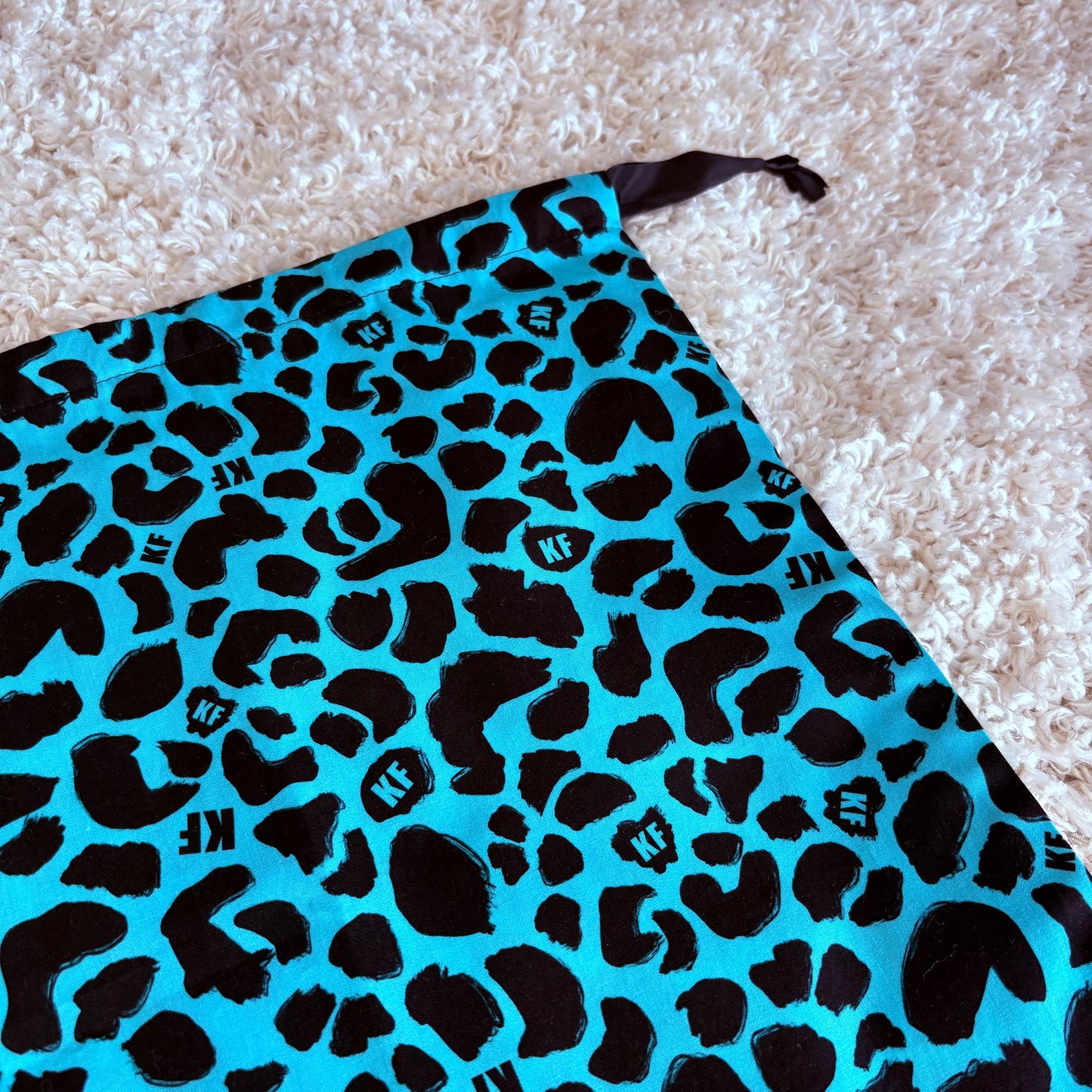 Large Drawstring Bag - Monogram Turquoise