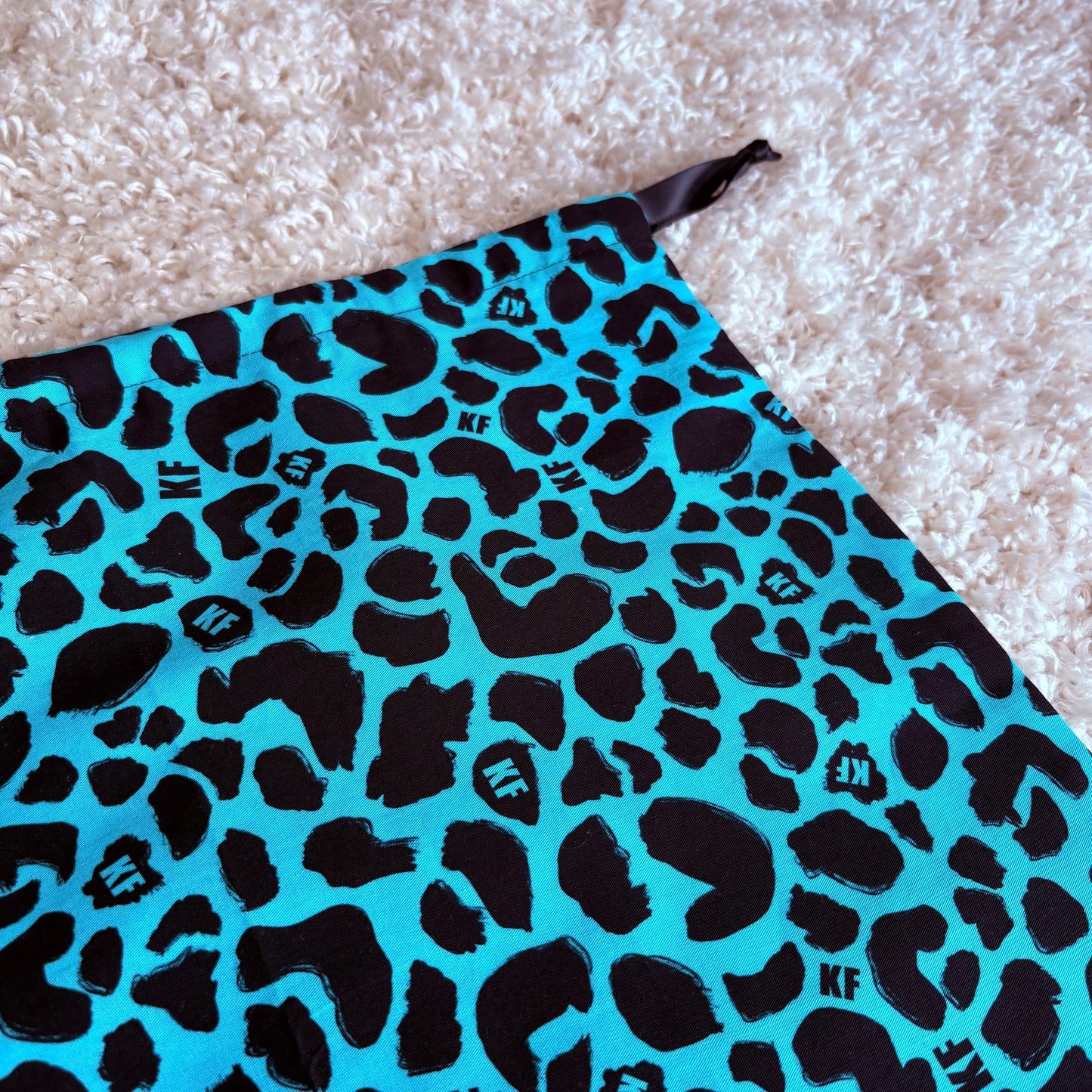 Medium Drawstring Bag - Monogram Leopard Turquoise