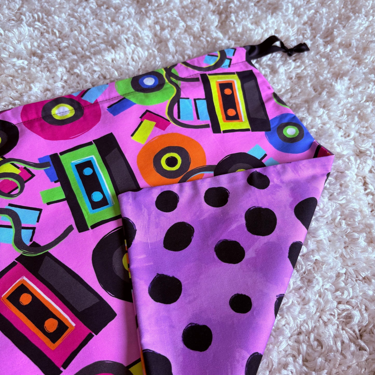 Medium Drawstring Bag - Mixtape/Purple Cheetah