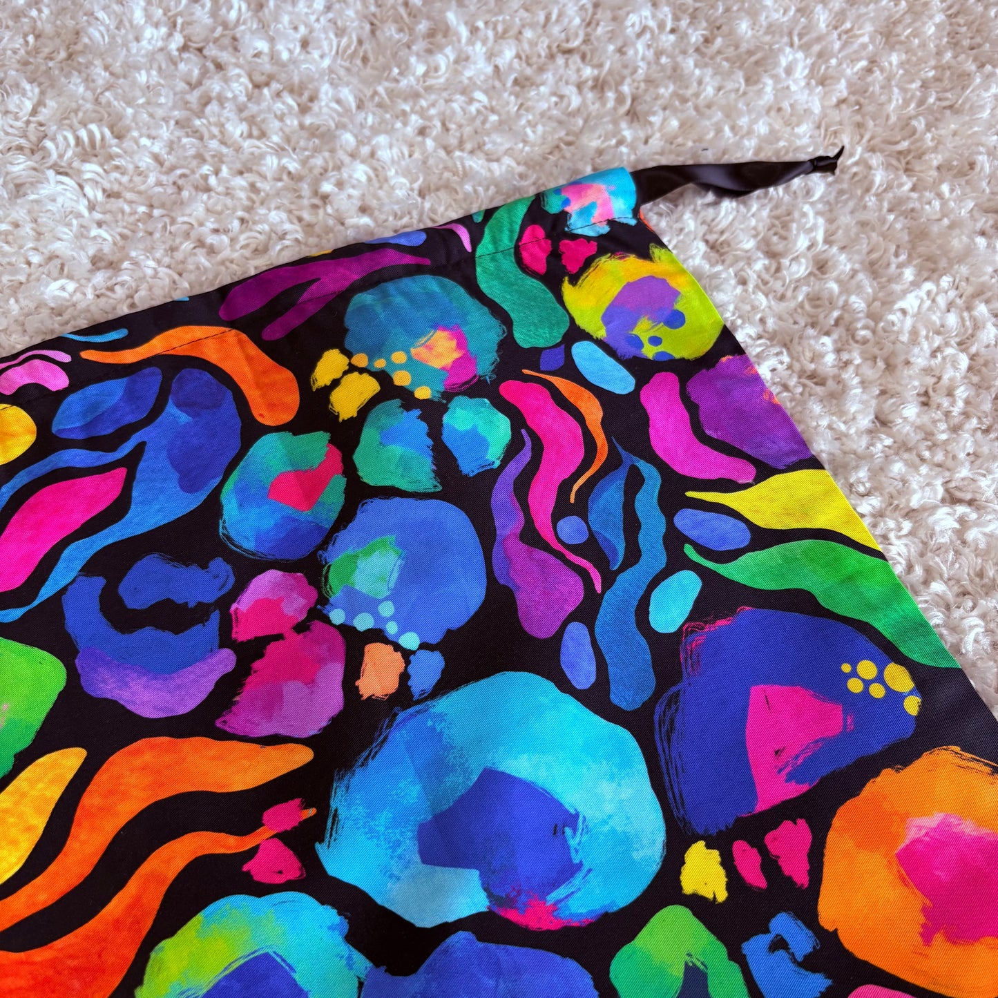 Large Drawstring Bag - Black Rainbow Leopard