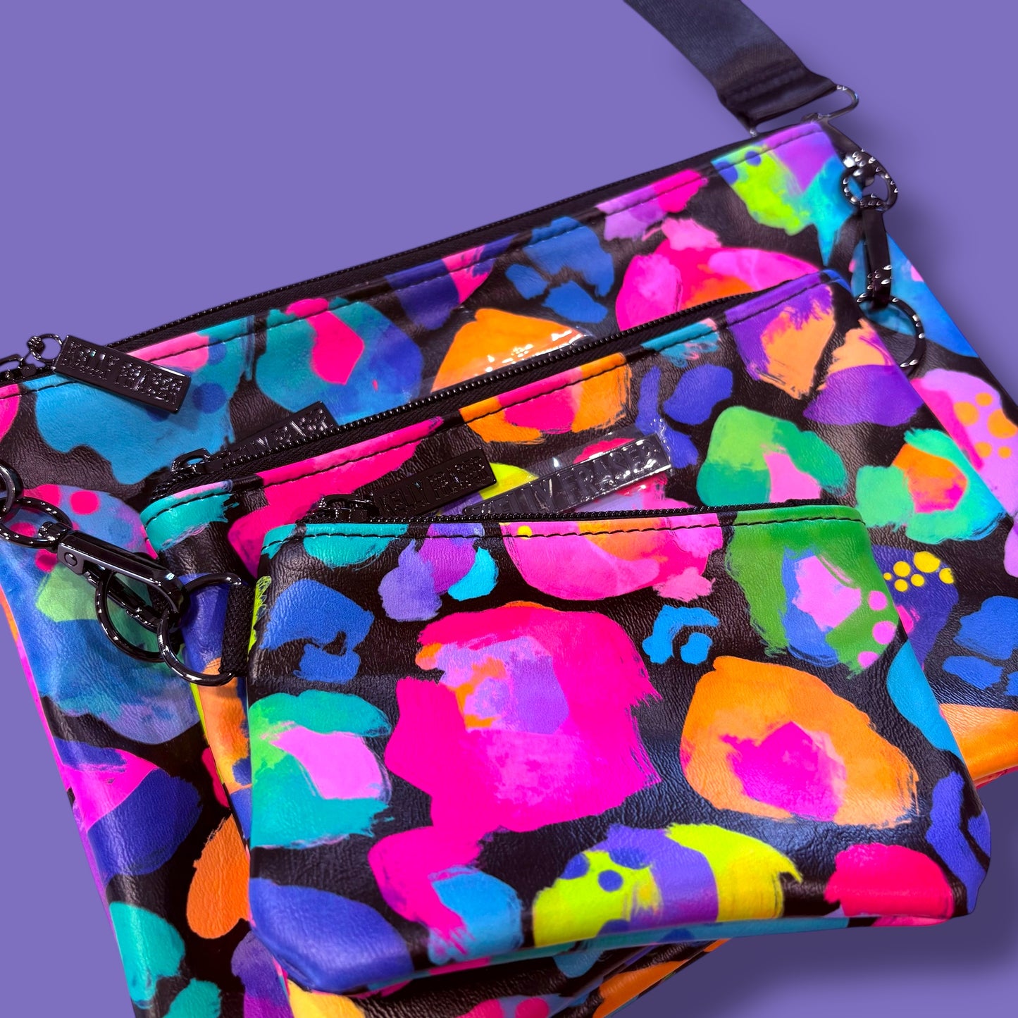 3 Piece Clutch Set - Black Rainbow Leopard