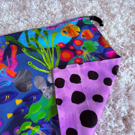 Medium Drawstring Bag - Reef/Purple Cheetah