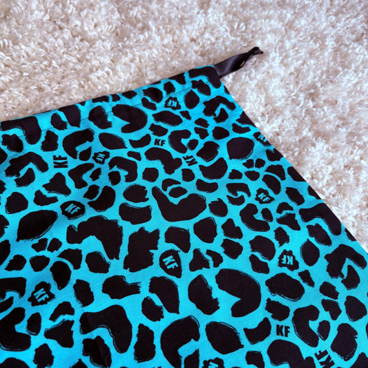 Medium Drawstring Bag - Monogram Leopard Turquoise